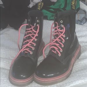 Baby pink and black dr marten boots